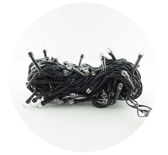 Гирлянда-нить (String-Lights) 100WW-7 внутренняя, пров.:черный, 7м (Белый-теплый)