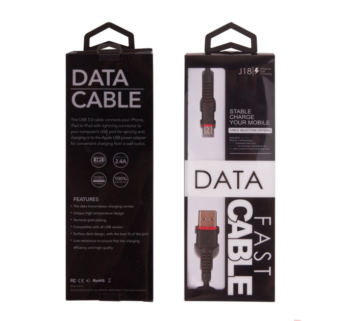 Кабель USB - Micro USB DATA J18 Black Pack