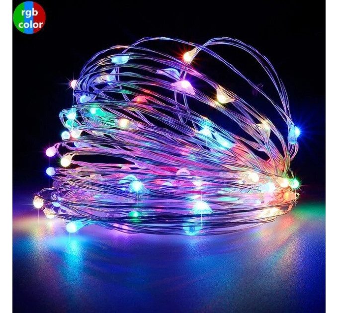 Гирлянда-роса (Copper Wire) 100M-1 внутренняя, пров.:прозрачный, 10м (Разноцветная)