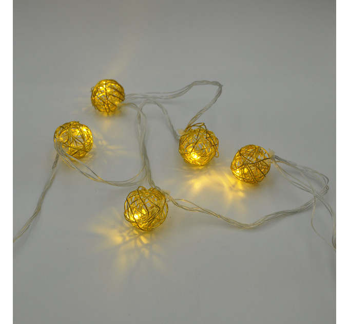 Гирлянда-нить (String-Lights) Metal Ball 10WW-1 внутренняя, пров.:прозрачный, 2м (Белый-теплый)