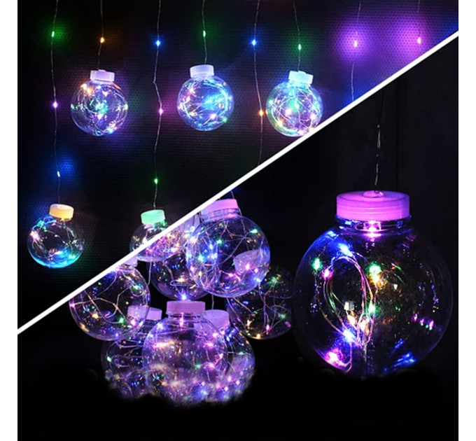 Гірлянда-штора (Curtain-Lights) Ball Lamp 200L M-1 внутрішня, пров.:прозорий, 3м (Різнокольорова)