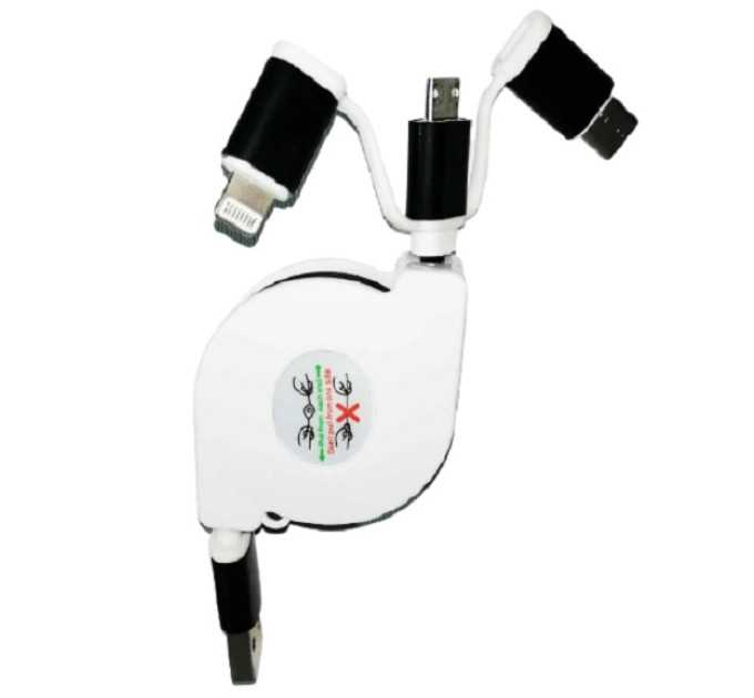 Кабель USB - Lightning + Micro USB + Type-C Pull Push Равлик
