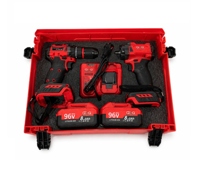 Набор аккумуляторного инструмента 2в1 Шуруповерт+Гайковерт KRAFFTEC 96V 8AH RED