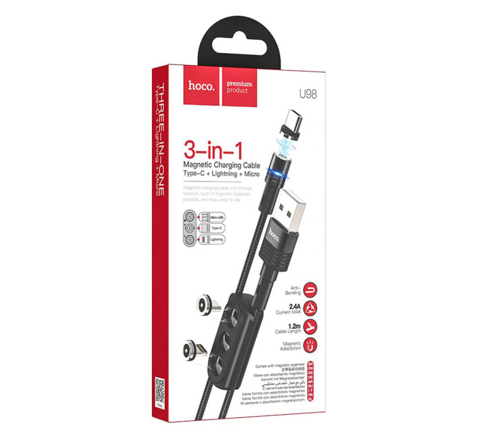 Кабель USB - Lightning + Micro USB + Type-C Magnet HOCO U98