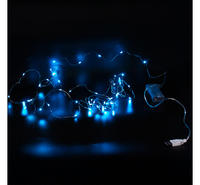 Xmas гірлянд 50 Led 5M (Copper) на мідному дроті (Крапля роси) B BLUE працює від батарей + USB