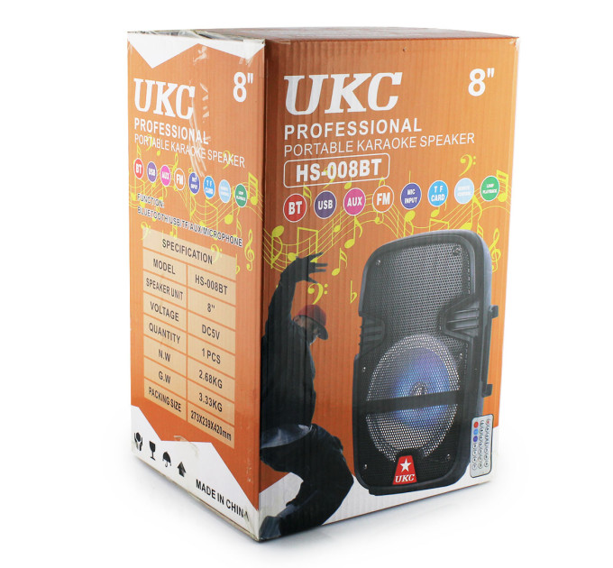 Колонка UKC HS-008BT (8 дюйм, 1 мікрофон)
