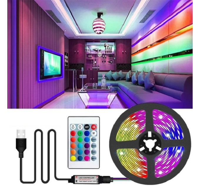 Гирлянда-лента (Rope-Lights) SMD5050-RGB Music универсальная, пров.:черный, 5м (Разноцветная)