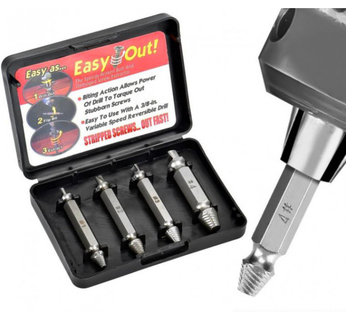 Біти екстрактори Easy Out Tool. Набір 8в1 (для викручування саморізів болтів)