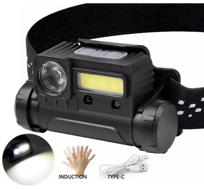 Фонарик налобный BAILONG BL-123 COB + USB CHARGE 