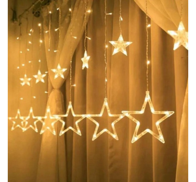 Гирлянда-бахрома (Stars) Curtain 12-W 3м*0.8*.05 универсальная, пров.:прозрачный, (Белый)