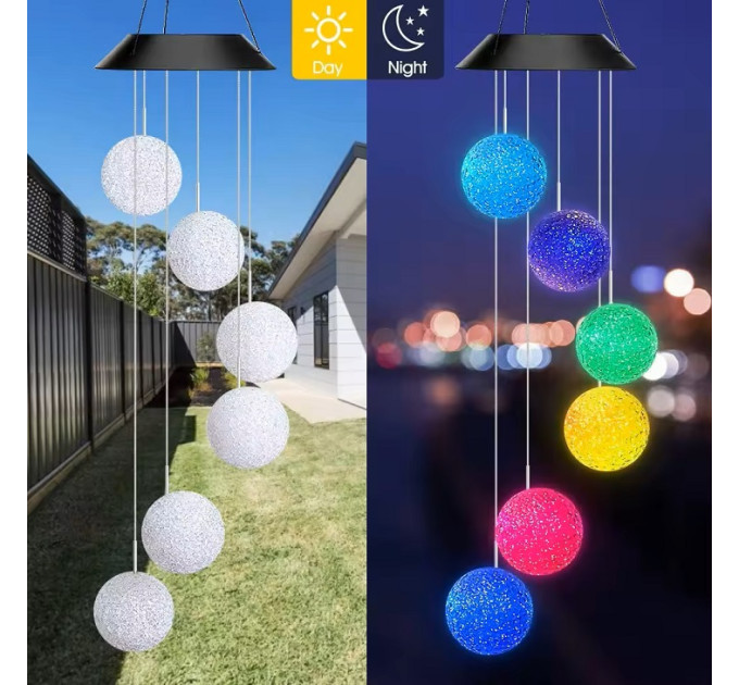 Садова підвісна лампа з 6 LED кулями на сонячній батареї MULTI