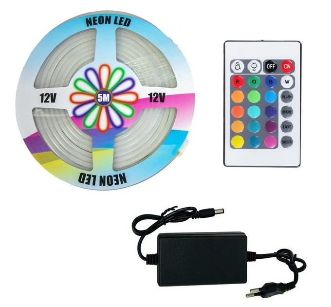 Лента силиконовая LED NEON 5м Разноцветная 12V-220V
