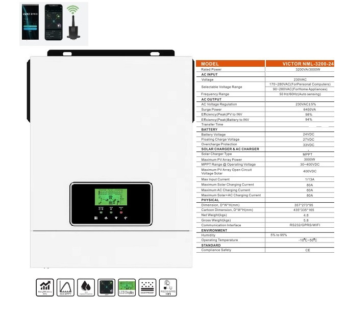 Гібридний сонячний інвертор Victor NML 3.2 kW 24V