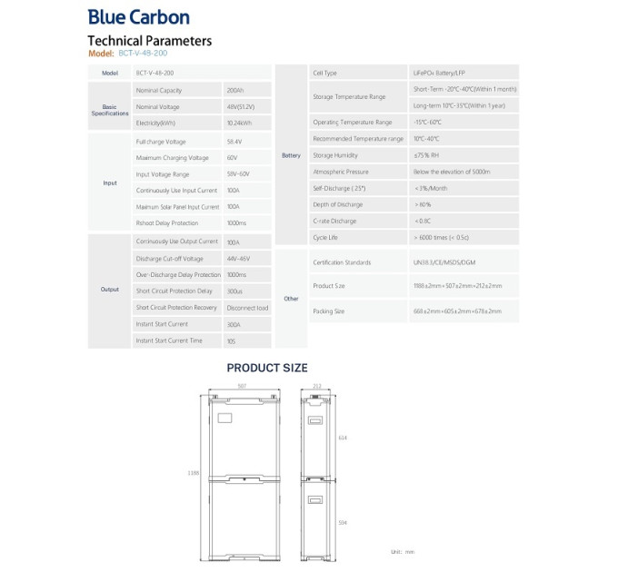 Аккумуляторная батарея  Blue Carbon  LiFePo4 48V 200Ah  10.24kWh