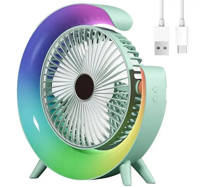 Вентилятор настольный аккумуляторный с RGB подсветкой, USB 