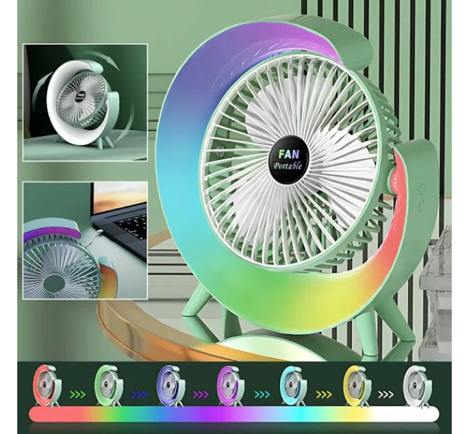 Вентилятор настольный аккумуляторный с RGB подсветкой, USB 