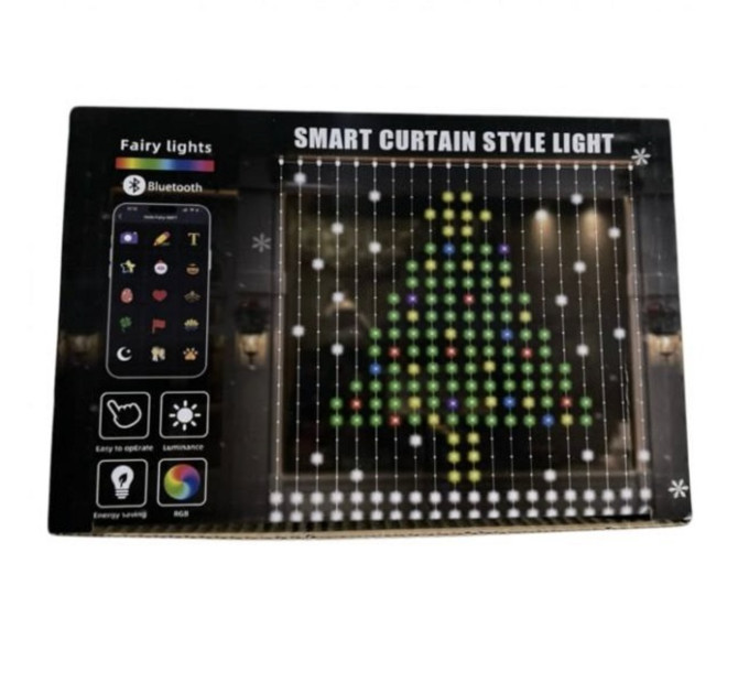 Гірлянда штора SMART SFK08 3*2м, 20 ниток по 20 лампочок APP BT USB