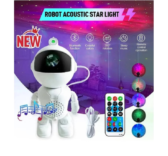 Нічник проектор зоряного неба з колонкою Robot Astronaut