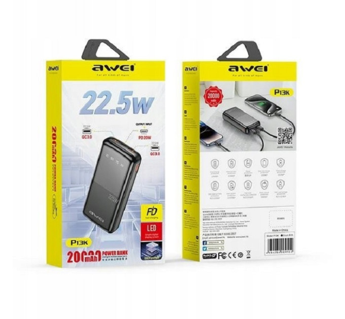 Мобільна зарядка 20000mAh AWEI P13K 22,5W